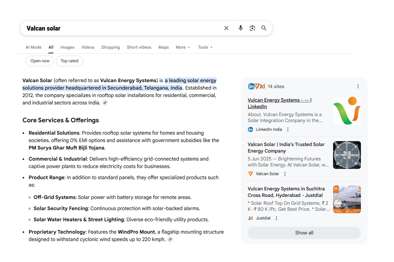 Vulcan Solar Answer Engine Optimization